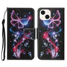 For iPhone 15 3D Colored Drawing Flip Leather Phone Case(Fluorescent Butterfly) - 1