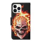 For iPhone 16 Pro Max 3D Colored Drawing Flip Leather Phone Case(Flame Skull) - 3