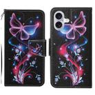 For iPhone 16 Plus 3D Colored Drawing Flip Leather Phone Case(Fluorescent Butterfly) - 1