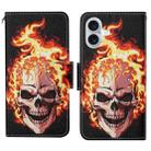 For iPhone 16 Plus 3D Colored Drawing Flip Leather Phone Case(Flame Skull) - 1