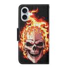 For iPhone 16 Plus 3D Colored Drawing Flip Leather Phone Case(Flame Skull) - 3