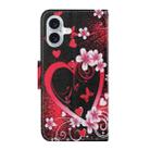 For iPhone 16 Plus 3D Colored Drawing Flip Leather Phone Case(Red Heart) - 3