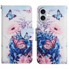 For iPhone 16 Plus 3D Colored Drawing Flip Leather Phone Case(Purple butterfly) - 1