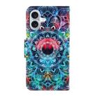 For iPhone 16 Plus 3D Colored Drawing Flip Leather Phone Case(Mandala) - 3