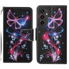 For Samsung Galaxy S24 FE 5G 3D Colored Drawing Flip Leather Phone Case(Fluorescent Butterfly) - 1