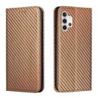 For Samsung Galaxy A32 4G Carbon Fiber Texture Flip Holder Leather Phone Case(Brown) - 1