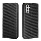 For Samsung Galaxy A15 Carbon Fiber Texture Flip Holder Leather Phone Case(Black) - 1