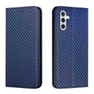 For Samsung Galaxy S24 5G Carbon Fiber Texture Flip Holder Leather Phone Case(Blue) - 1