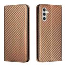 For Samsung Galaxy S24 5G Carbon Fiber Texture Flip Holder Leather Phone Case(Brown) - 1