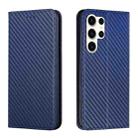 For Samsung Galaxy S24 Ultra 5G Carbon Fiber Texture Flip Holder Leather Phone Case(Blue) - 1