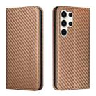 For Samsung Galaxy S24 Ultra 5G Carbon Fiber Texture Flip Holder Leather Phone Case(Brown) - 1