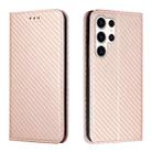 For Samsung Galaxy S24 Ultra 5G Carbon Fiber Texture Flip Holder Leather Phone Case(Rose Gold) - 1