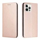 For iPhone 15 Pro Carbon Fiber Texture Flip Holder Leather Phone Case(Rose Gold) - 1