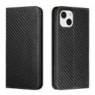 For iPhone 15 Plus Carbon Fiber Texture Flip Holder Leather Phone Case(Black) - 1