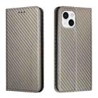 For iPhone 15 Plus Carbon Fiber Texture Flip Holder Leather Phone Case(Grey) - 1