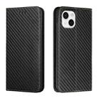 For iPhone 15 Carbon Fiber Texture Flip Holder Leather Phone Case(Black) - 1
