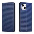 For iPhone 15 Carbon Fiber Texture Flip Holder Leather Phone Case(Blue) - 1