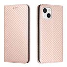 For iPhone 15 Carbon Fiber Texture Flip Holder Leather Phone Case(Rose Gold) - 1