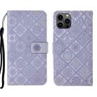 For iPhone 15 Pro Max Ethnic Style Embossed Pattern Leather Phone Case(Purple) - 1