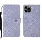 For iPhone 15 Pro Ethnic Style Embossed Pattern Leather Phone Case(Purple) - 1