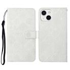 For iPhone 15 Plus Ethnic Style Embossed Pattern Leather Phone Case(White) - 1