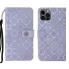 For iPhone 16 Pro Ethnic Style Embossed Pattern Leather Phone Case(Purple) - 1