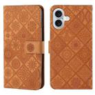 For iPhone 16 Plus Ethnic Style Embossed Pattern Leather Phone Case(Brown) - 1