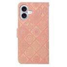 For iPhone 16 Plus Ethnic Style Embossed Pattern Leather Phone Case(Pink) - 3