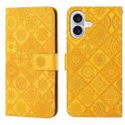 For iPhone 16 Plus Ethnic Style Embossed Pattern Leather Phone Case(Yellow) - 1