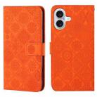 For iPhone 16 Plus Ethnic Style Embossed Pattern Leather Phone Case(Orange) - 1