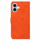 For iPhone 16 Plus Ethnic Style Embossed Pattern Leather Phone Case(Orange) - 3