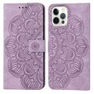For iPhone 15 Pro Max Mandala Embossed Flip Leather Phone Case(Purple) - 1