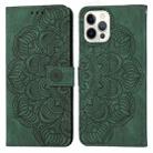 For iPhone 15 Pro Mandala Embossed Flip Leather Phone Case(Green) - 1