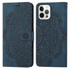 For iPhone 15 Pro Mandala Embossed Flip Leather Phone Case(Blue) - 1