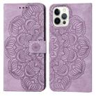 For iPhone 15 Pro Mandala Embossed Flip Leather Phone Case(Purple) - 1