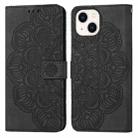 For iPhone 15 Mandala Embossed Flip Leather Phone Case(Black) - 1