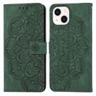 For iPhone 15 Mandala Embossed Flip Leather Phone Case(Green) - 1