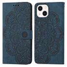 For iPhone 15 Mandala Embossed Flip Leather Phone Case(Blue) - 1