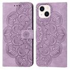 For iPhone 15 Mandala Embossed Flip Leather Phone Case(Purple) - 1
