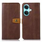 For OnePlus Nord CE3 5G Stitching Thread Calf Texture Leather Phone Case(Brown) - 1