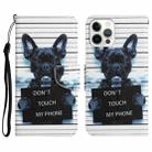 For iPhone 15 Pro Max Colored Drawing Leather Phone Case(Black Dog) - 1