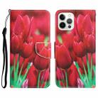 For iPhone 15 Pro Colored Drawing Leather Phone Case(Tulips) - 1