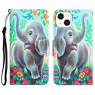 For iPhone 15 Plus Colored Drawing Leather Phone Case(Elephant) - 1