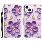 For iPhone 15 Plus Colored Drawing Leather Phone Case(Purple Flower) - 1