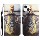 For iPhone 15 Colored Drawing Leather Phone Case(Tiger) - 1