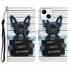 For iPhone 15 Colored Drawing Leather Phone Case(Black Dog) - 1
