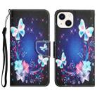 For iPhone 15 Colored Drawing Leather Phone Case(Butterfly) - 1