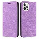 For iPhone 15 Pro Max Ethnic Embossed Adsorption Leather Phone Case(Purple) - 1