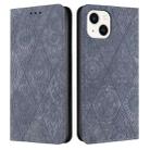 For iPhone 15 Plus Ethnic Embossed Adsorption Leather Phone Case(Grey) - 1