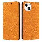 For iPhone 15 Ethnic Embossed Adsorption Leather Phone Case(Yellow) - 1